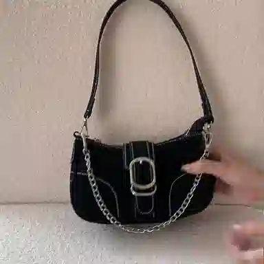 PINK LAND Retro PU Shoulder Bag Black