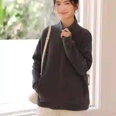 重磅基础 纯色立领简约舒适开衫卫衣 女款 奶茶色