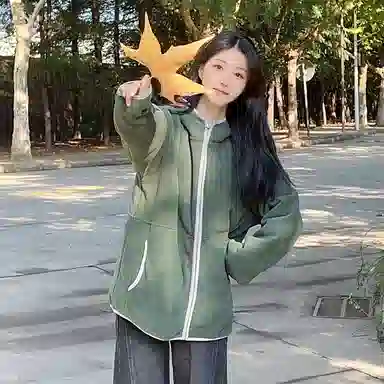 重磅基础 重磅撞色连帽开衫拉链长袖卫衣 男女同款