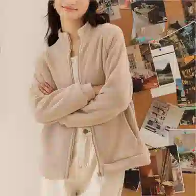 重磅基础 纯色立领简约舒适开衫卫衣 女款 奶茶色