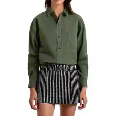 重磅基础 纯色翻领纽扣长袖衬衫 女款