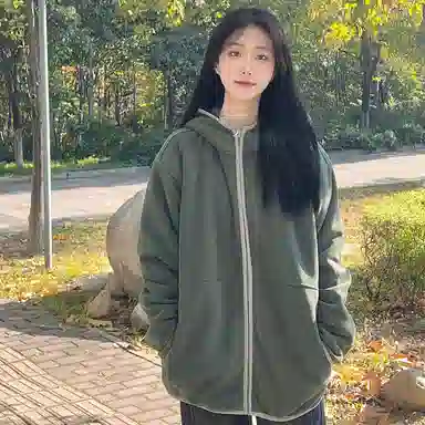 重磅基础 重磅撞色连帽开衫拉链长袖卫衣 男女同款