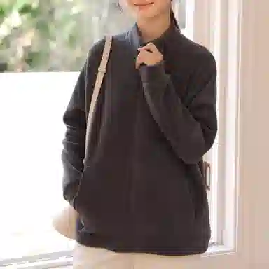 重磅基础 纯色立领简约舒适开衫卫衣 女款 奶茶色