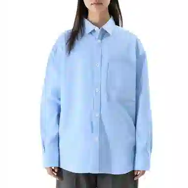 重磅基础 纯色翻领纽扣长袖衬衫 女款