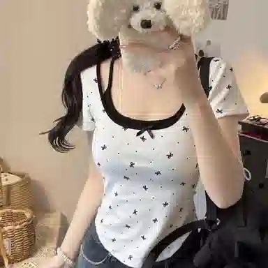 YGPRW U-Neck Butterfly Bow Tee