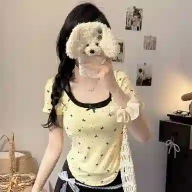 YGPRW U-Neck Butterfly Bow Tee