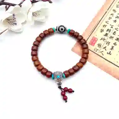 耳玺 藏式牛骨西藏民族风牦牛骨朱砂桶珠做旧骨质文玩配饰小众个性创意设计古风考公考研上岸转运珠#好运 菩提根 手串 男女同款情侣款