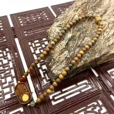 耳玺 双圈佛珠扎基拉姆牌念珠新中式国潮纳福招财文玩复古转运珠好运 绿檀 木作手串 男女同款情侣款