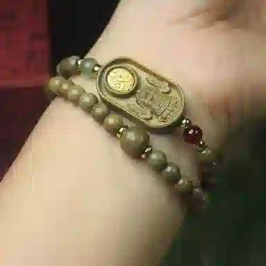 耳玺 双圈佛珠扎基拉姆牌念珠新中式国潮纳福招财文玩复古转运珠好运 绿檀 木作手串 男女同款情侣款