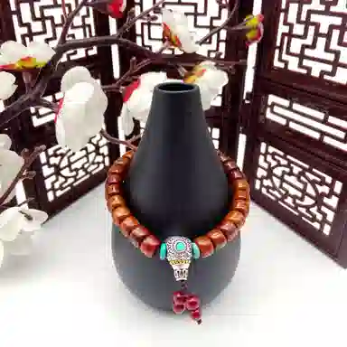 耳玺 藏式牛骨西藏民族风牦牛骨朱砂桶珠做旧骨质文玩配饰小众个性创意设计古风考公考研上岸转运珠#好运 菩提根 手串 男女同款情侣款