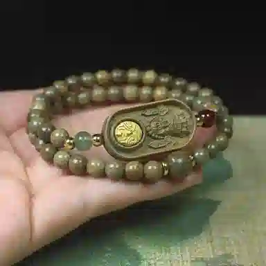 耳玺 双圈佛珠扎基拉姆牌念珠新中式国潮纳福招财文玩复古转运珠好运 绿檀 木作手串 男女同款情侣款