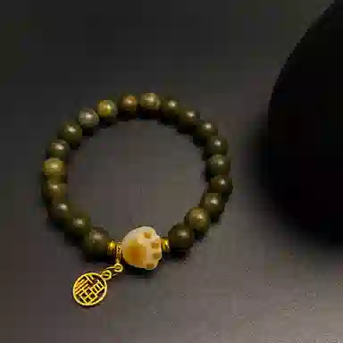 耳玺 国潮新中式复古文玩盘玩考试考公考研上岸转运珠 绿檀 手串 男女同款情侣款