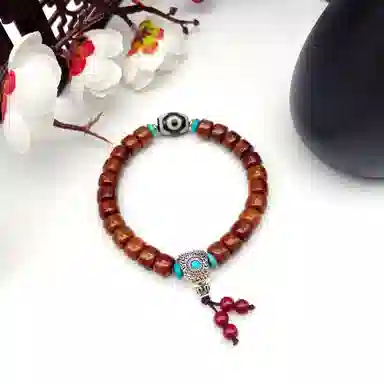 耳玺 藏式牛骨西藏民族风牦牛骨朱砂桶珠做旧骨质文玩配饰小众个性创意设计古风考公考研上岸转运珠#好运 菩提根 手串 男女同款情侣款