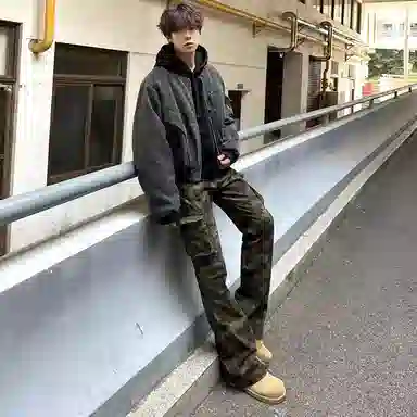 布客行 美式复古潮牌多口袋迷彩裤 微喇直筒阔腿多种版型可选 时尚百搭显高显瘦牛仔裤 男女同款