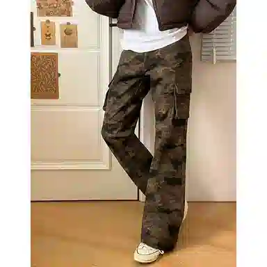 布客行 美式复古潮牌多口袋迷彩裤 微喇直筒阔腿多种版型可选 时尚百搭显高显瘦牛仔裤 男女同款