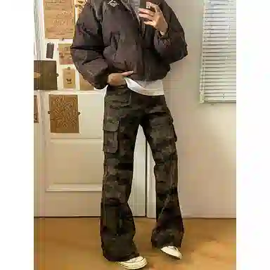 布客行 美式复古潮牌多口袋迷彩裤 微喇直筒阔腿多种版型可选 时尚百搭显高显瘦牛仔裤 男女同款