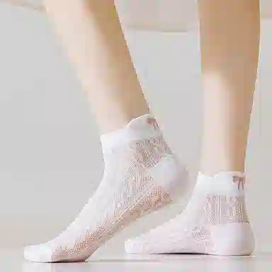 健将 薄款无骨网眼透气蝴蝶结刺绣不掉跟时尚百搭短袜 女款 礼袋组合装