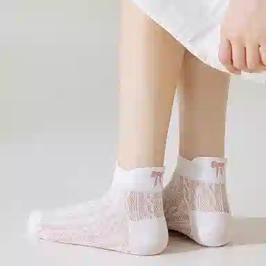 健将 薄款无骨网眼透气蝴蝶结刺绣不掉跟时尚百搭短袜 女款 礼袋组合装