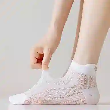 健将 薄款无骨网眼透气蝴蝶结刺绣不掉跟时尚百搭短袜 女款 礼袋组合装