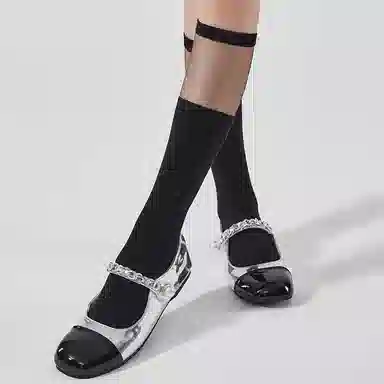 健将 法式小众玻璃丝拼接及膝小腿袜薄款透气设计感时尚百搭高筒袜 女款 礼袋组合装