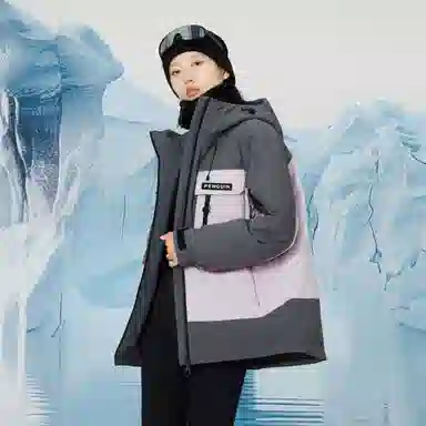 企鹅 户外拼色热能保暖防风工装派克加厚羽绒服 男女同款