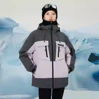 企鹅 户外拼色热能保暖防风工装派克加厚羽绒服 男女同款