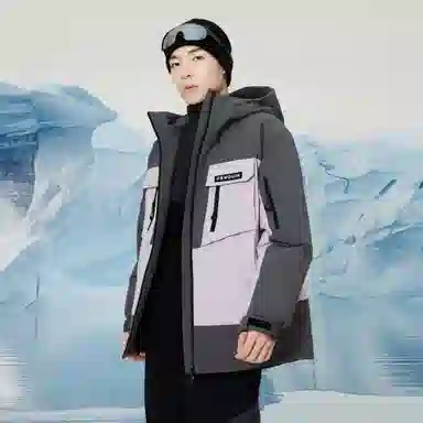 企鹅 户外拼色热能保暖防风工装派克加厚羽绒服 男女同款