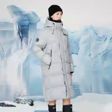 企鹅 极寒系列中长款连帽过膝保暖防风防水纯色羽绒服 男女同款