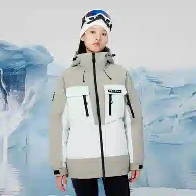 企鹅 户外拼色热能保暖防风工装派克加厚羽绒服 男女同款