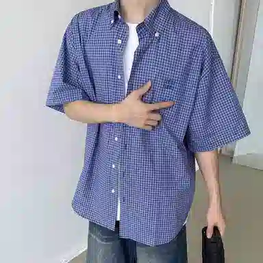玉儿恋 美式复古舒适透气落肩翻领短袖衬衫 男女同款