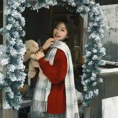 雅鹿 高级感仿羊绒条纹格子保暖加厚柔软显白两用披肩 秋冬小清新防寒护颈学生百搭毛绒围脖 聚酯纤维 绒线围巾 男女同款情侣款 礼盒装