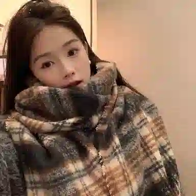 雅鹿 复古氛围感格纹  拉面马海毛加大加厚披肩 聚酯纤维 绒线围巾 男女同款情侣款 礼盒装