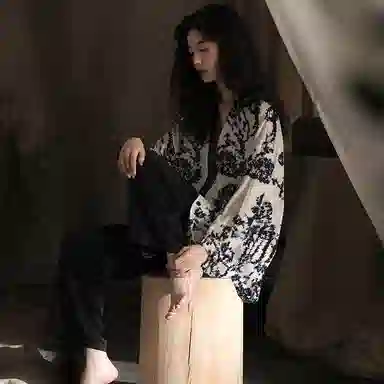 芬腾可安 韩版冰丝薄款中国风开衫长袖长裤可外穿休闲高级感睡衣套装 女款 图色