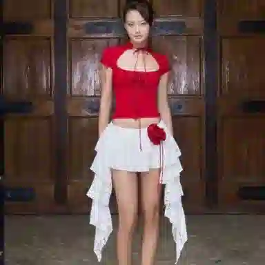 Fashion Brand Slim Tie Short Sleeve T-Shirt Red