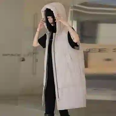 鸭鸭 中长款连帽纯色保暖羽绒服 女款 鹅黄色