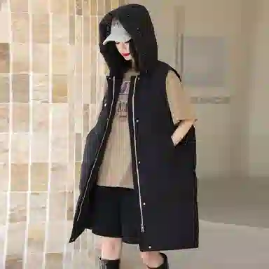 鸭鸭 中长款连帽纯色保暖羽绒服 女款 鹅黄色