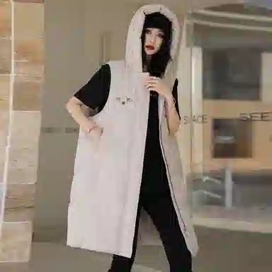 鸭鸭 中长款连帽纯色保暖羽绒服 女款 鹅黄色