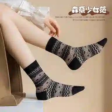 黛梦恋 复古菱格防臭吸汗中筒袜 女款