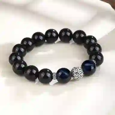 老凤祥 新中式复古蓝虎眼心有所响转运珠 小众简约百搭 招财转运盘玩文玩串珠#好运 黑曜石 手串 男女同款情侣款