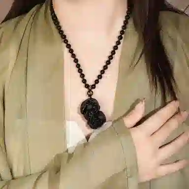 【招财旺财】 老凤祥 吞金瑞兽貔貅 新中式国潮温润大方 财源滚滚 前程似锦 国风百搭转运#好运 黑曜石 玉石项链 男款