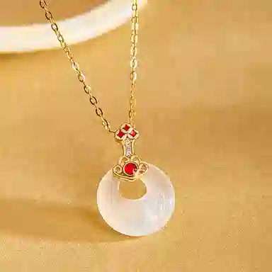 老凤祥 如意平安扣 新中式国潮百搭平安顺遂事事如意 通勤简约小众轻奢#好运 玉髓 项链 女款