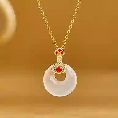 老凤祥 如意平安扣 新中式国潮百搭平安顺遂事事如意 通勤简约小众轻奢#好运 玉髓 项链 女款