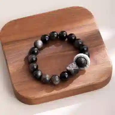 【瑞狮赐福】 老凤祥 纳福醒狮祥云跑环招财呈祥银曜转运珠 新中式时尚简约复古百搭高级感#好运 黑曜石 手串 男女同款情侣款