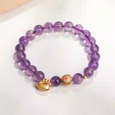 老凤祥 长命锁福锁紫梦 桃花小福新中式国潮古典风  莲语和谐美满温润细腻 轻奢风格时尚百搭#好运 紫水晶 手串 女款
