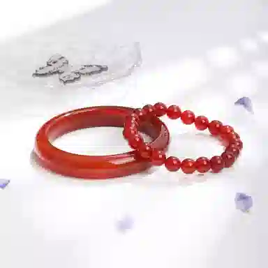 老凤祥 赤红贵妃镯 中国红新中式江南风 国潮吉祥古色古香汉服旗袍经典色 百搭高级感轻奢风 玛瑙 手镯 女款