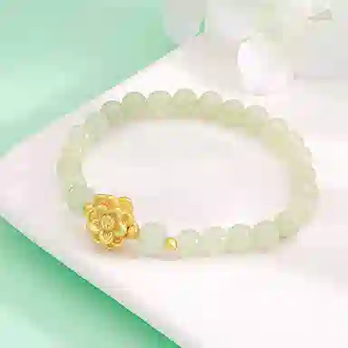 老凤祥 好事莲莲韵雅古风中式古典设计好运莲花 百搭汉服旗袍国风设计#好运 和田玉手串 白玉/青白玉 女款