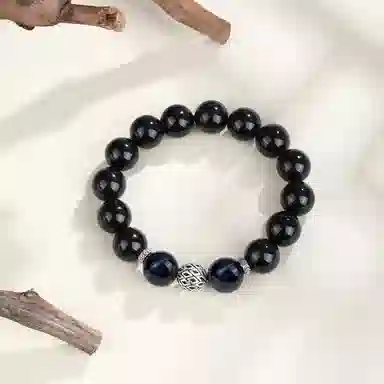 老凤祥 新中式复古蓝虎眼心有所响转运珠 小众简约百搭 招财转运盘玩文玩串珠#好运 黑曜石 手串 男女同款情侣款