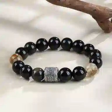 老凤祥 六字箴言转运珠 新中式简约国潮复古小众 日常通勤百搭精致气质温柔#好运 黑曜石 手串 男款