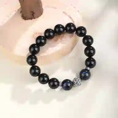 老凤祥 新中式复古蓝虎眼心有所响转运珠 小众简约百搭 招财转运盘玩文玩串珠#好运 黑曜石 手串 男女同款情侣款