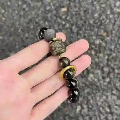 【足银 金曜祥云】 老凤祥 新中式国潮祥云跑环转运珠盘玩珠串 招财纳福 狮来运转 日常百搭通勤 #好运天然 黑曜石 手串 男女同款情侣款